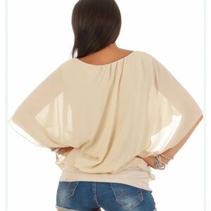 NWT Designer Elena Baldi Cream Silk Blend Tunic Blouse Made in Italy Small